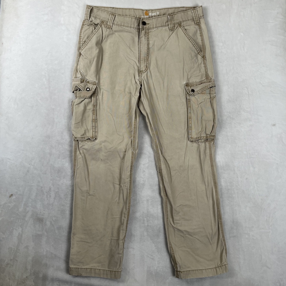 Carhartt Cargo Pants Mens 38x32 Beige Relaxed Fit Canvas Utility Workwear